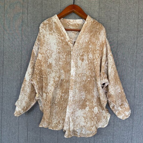 Monday  Barcelona 100%  Linen Tan Snake Print Long Sleeve Oversized Tunic Top - Picture 8 of 10